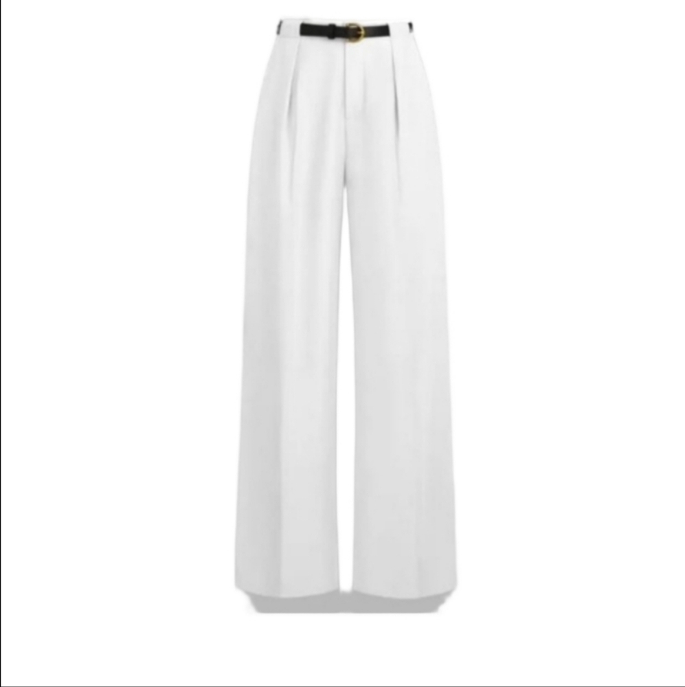 Cider Pleated White High Rise Wide-Leg Trousers
